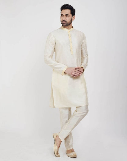 White Self Brocade Kurta Set