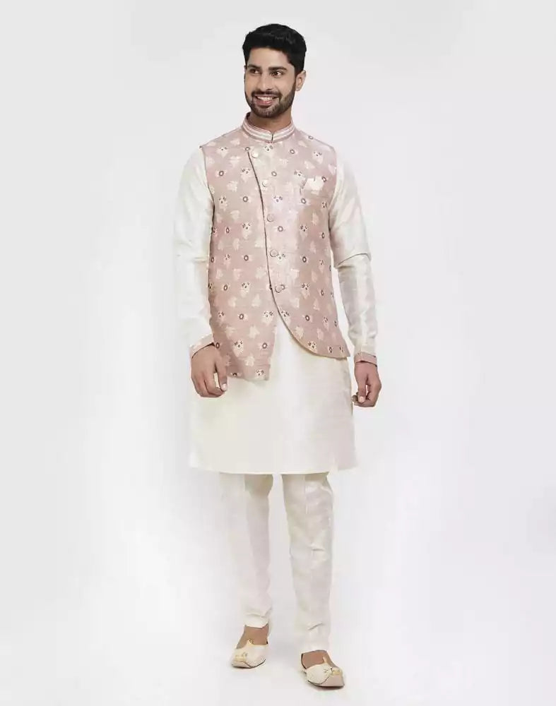 Pink Self Brocade Kurta Set