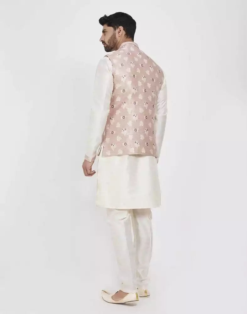 Pink Self Brocade Kurta Set