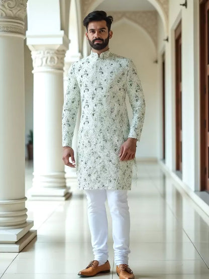 Elegant Pista Birds Patterned Cotton Printed Kurta