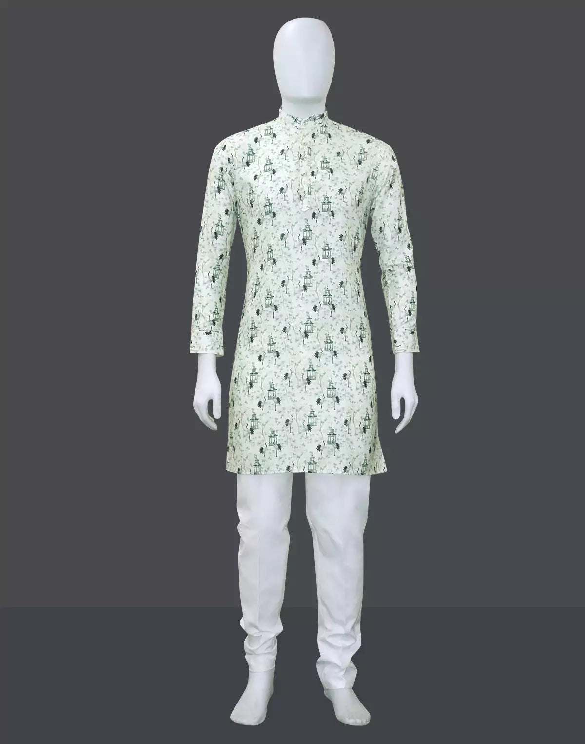Elegant Pista Birds Patterned Cotton Printed Kurta