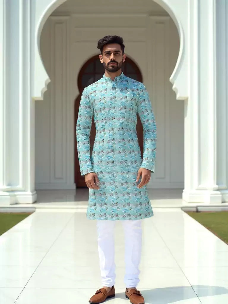 Cotton Light Green Digital Print Stylish Kurta