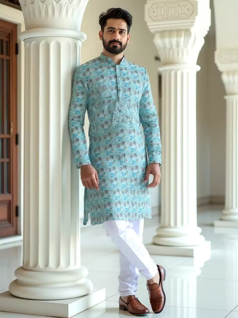 Cotton Light Green Digital Print Stylish Kurta