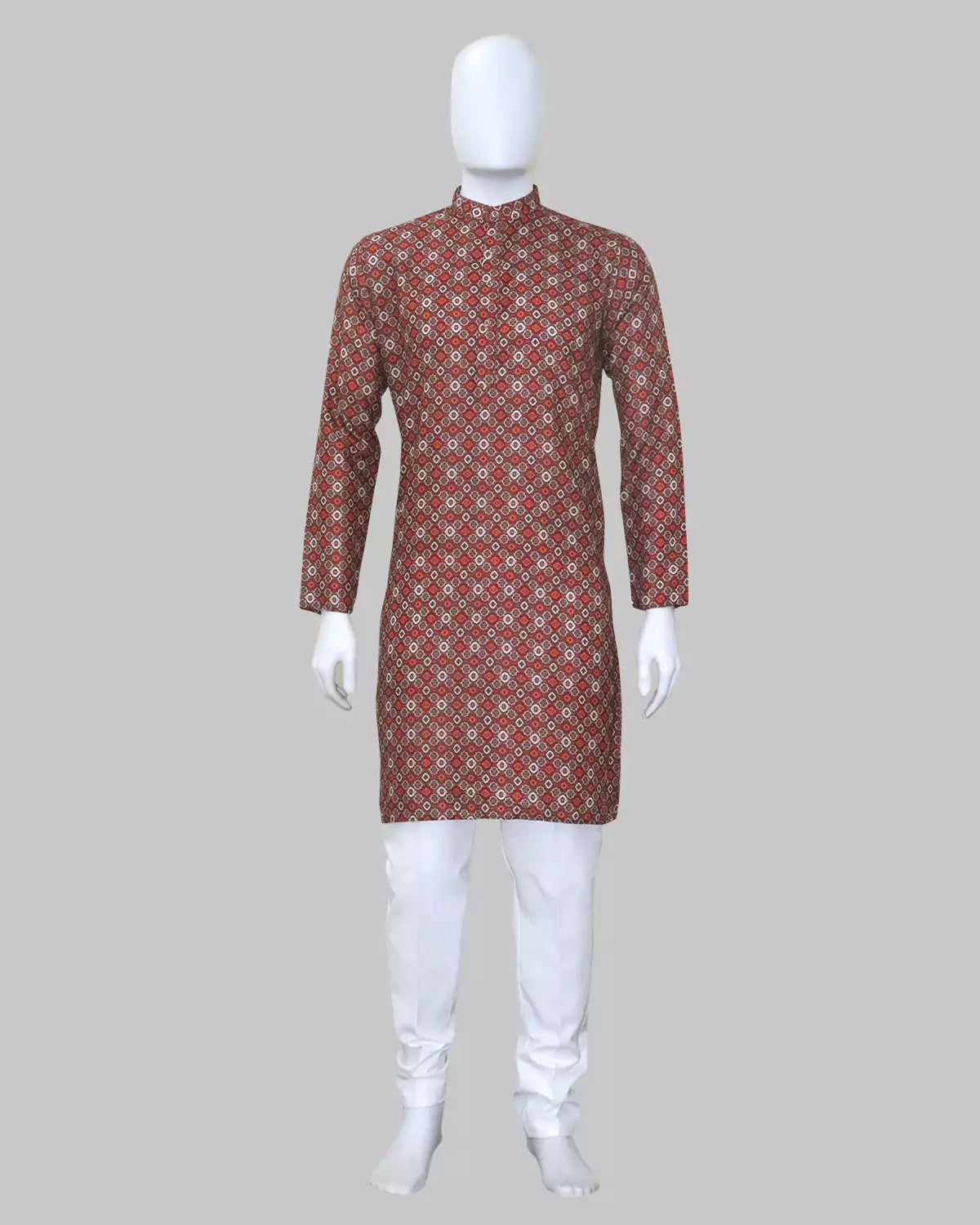 Rust Red Floral Printed Cotton Kurta