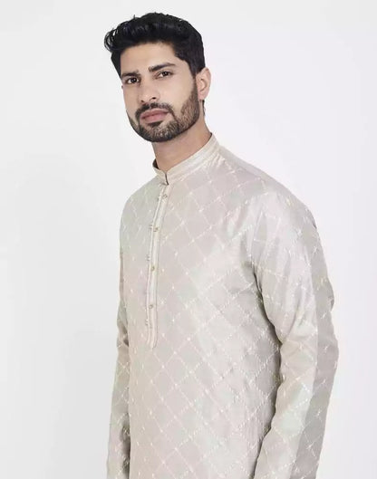 Grey Stylish Thread And Sequence Work Kurta Pajama Set