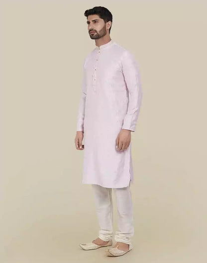 Light Pink Stylish Thread And Sequence Work Kurta Pajama Set