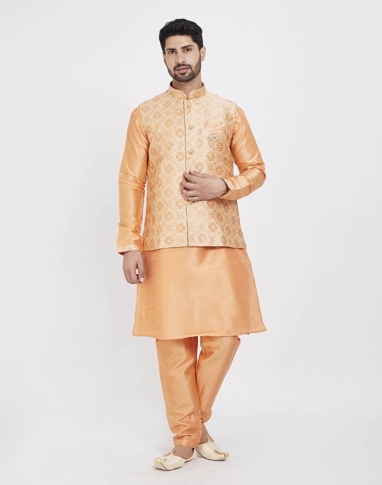 Orange Self Highlighted Design Kurta Set