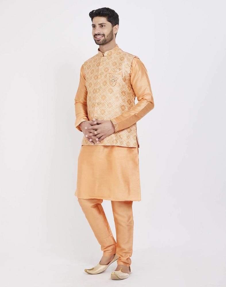 Orange Self Highlighted Design Kurta Set