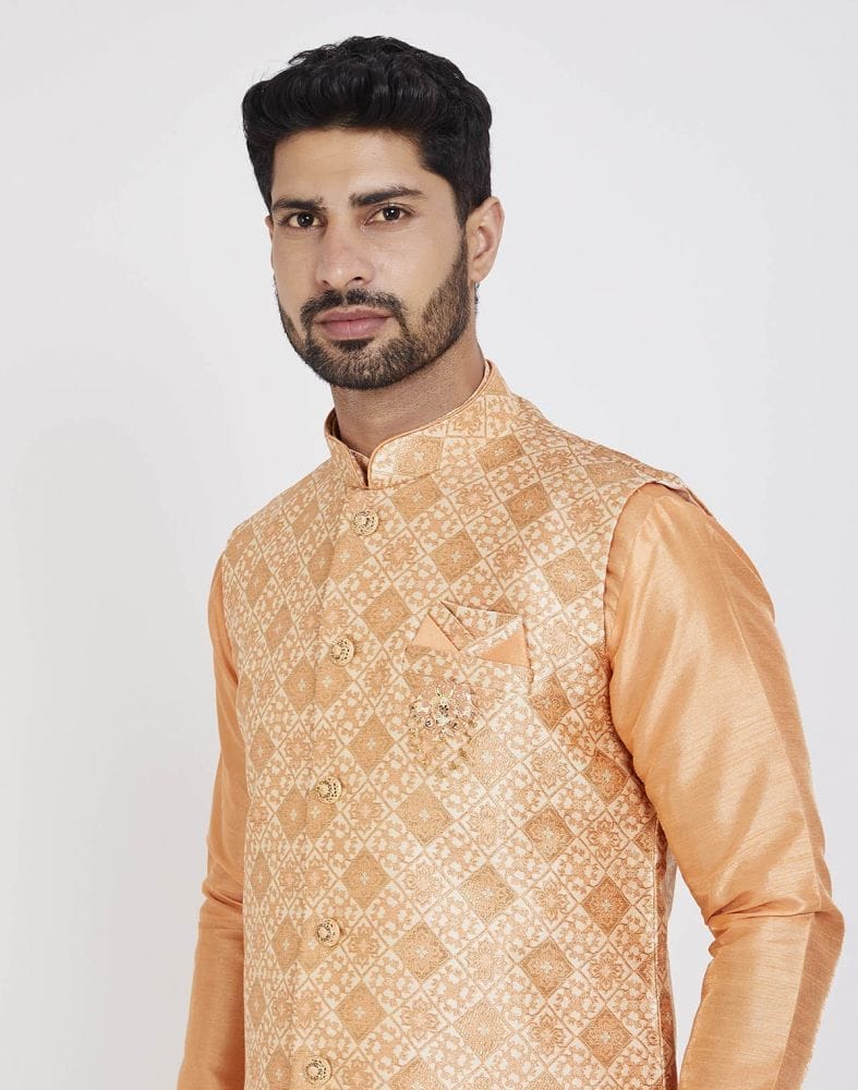 Orange Self Highlighted Design Kurta Set