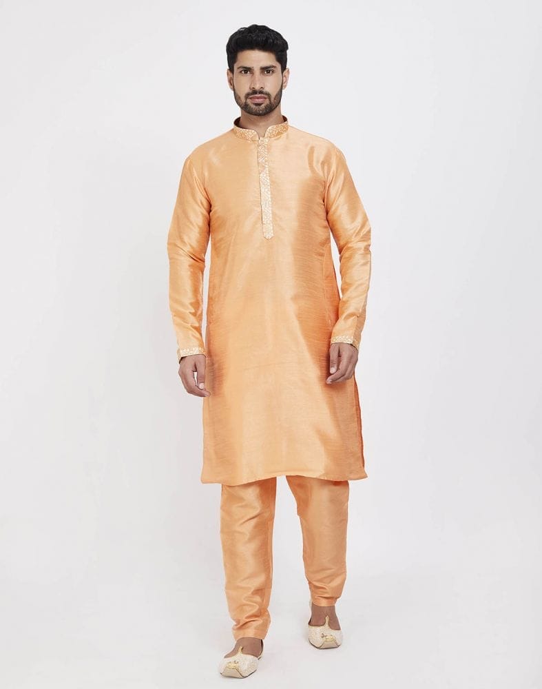 Orange Self Highlighted Design Kurta Set