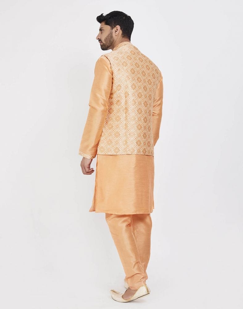 Orange Self Highlighted Design Kurta Set