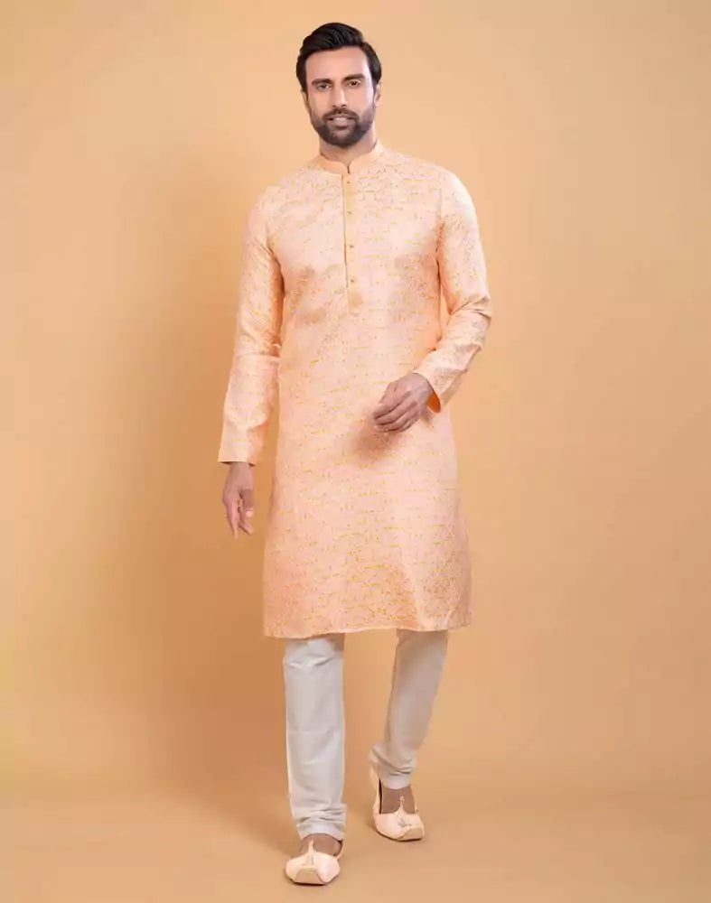 Georgette Peach Self Design Multicolor Combo Kurta Set