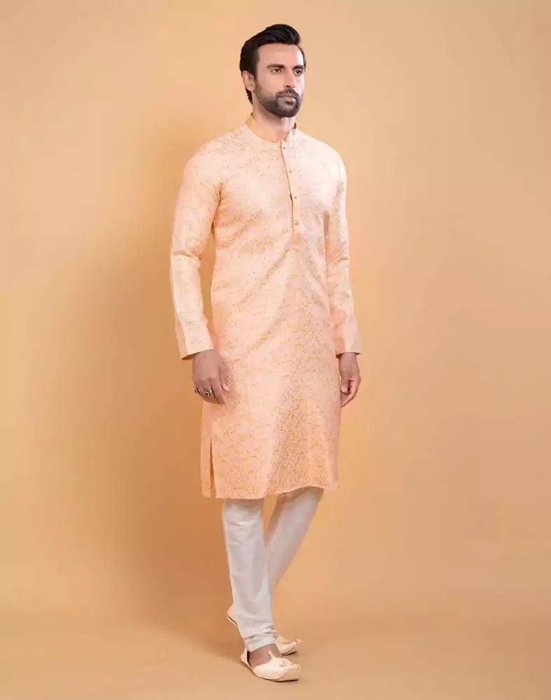 Georgette Peach Self Design Multicolor Combo Kurta Set