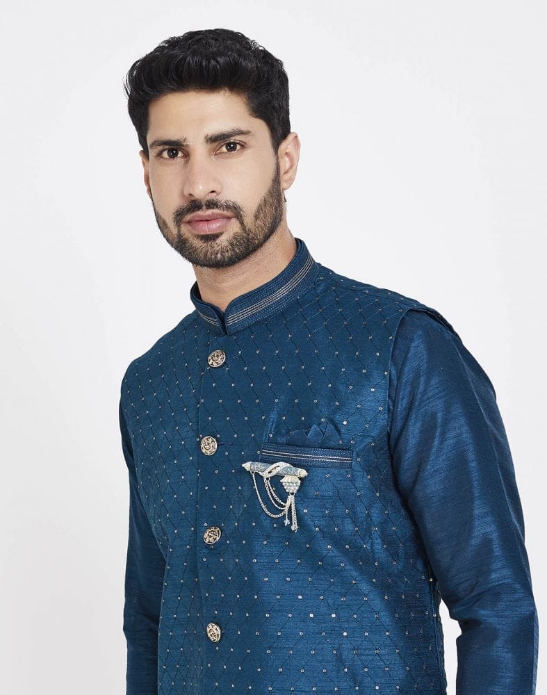 Navy Blue Raw silk Sequence Work Kurta Set