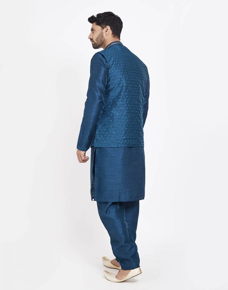 Navy Blue Raw silk Sequence Work Kurta Set
