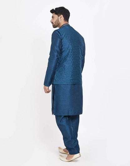 Navy Blue Raw silk Sequence Work Kurta Set