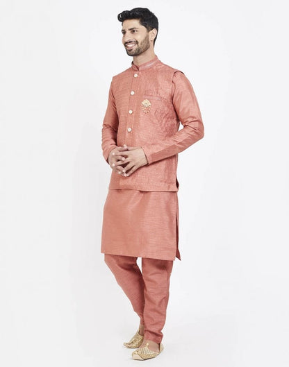 Peach Raw silk Sequence Work Kurta Set