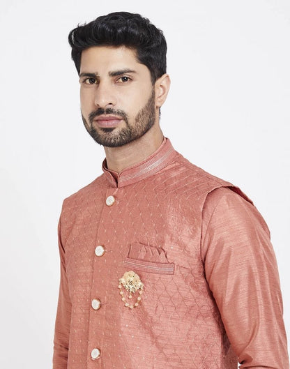 Peach Raw silk Sequence Work Kurta Set