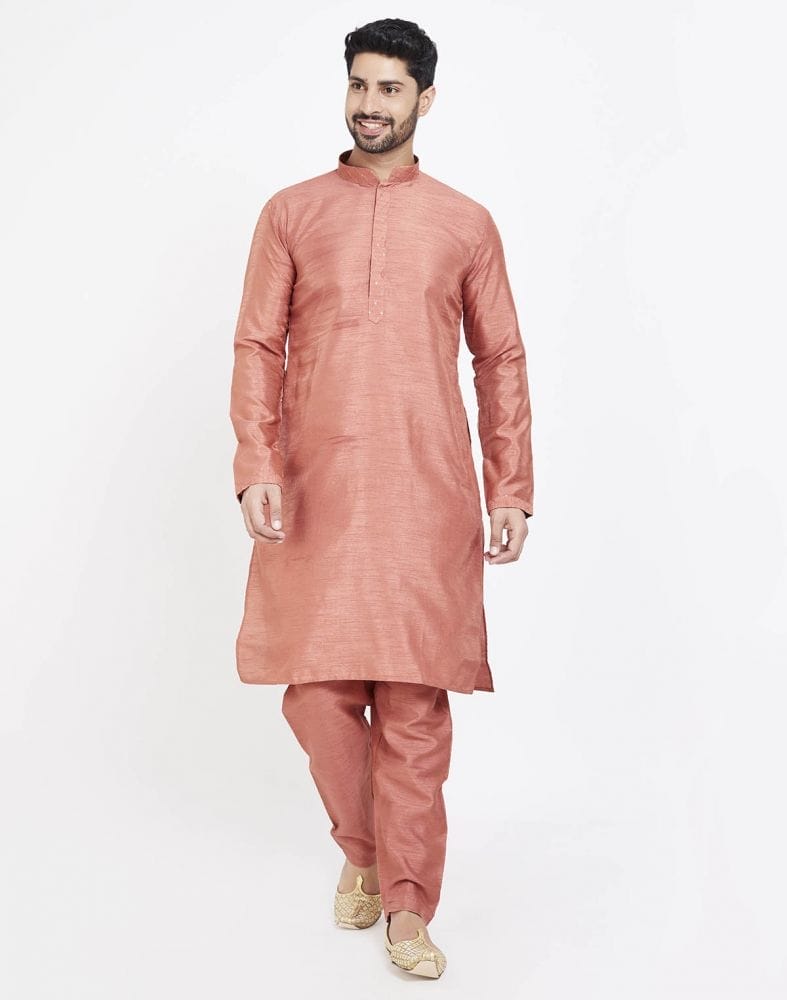 Peach Raw silk Sequence Work Kurta Set