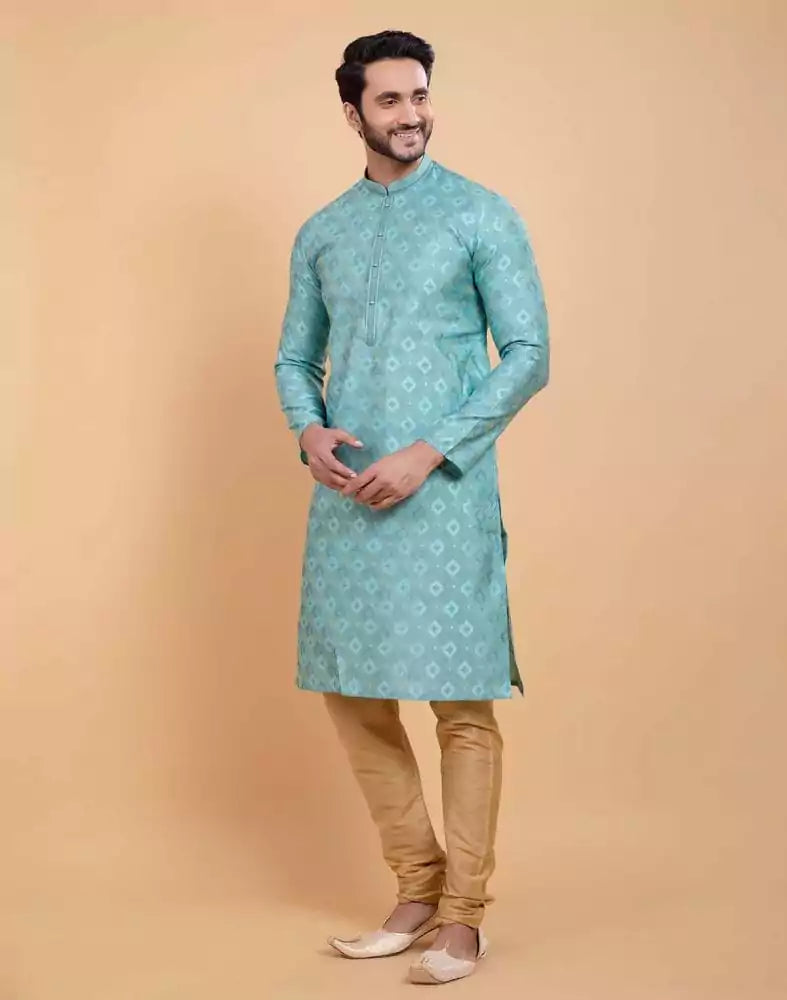 Sky Blue Soft Silk Self Booti Design Kurta Set