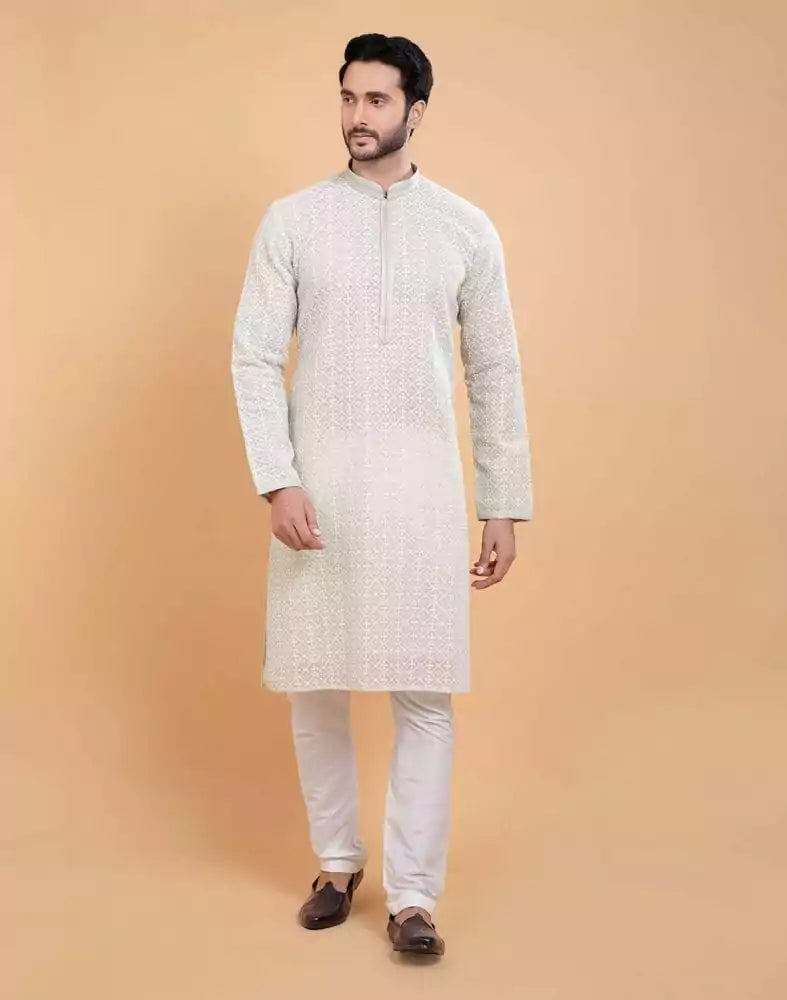Stylish Georgette All Over Self Design Chikankari work Kurta Set