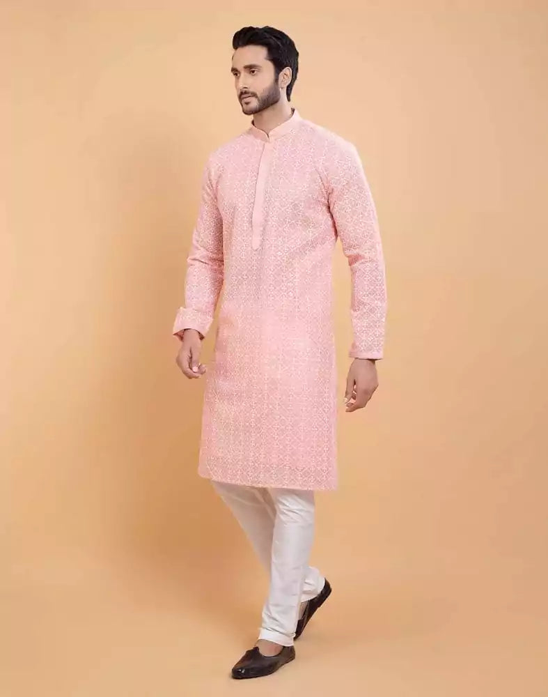 Stylish Pink Coloured Georgette All Over Self Design Chikankari work Kurta Set