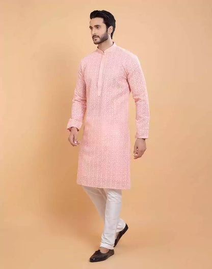 Stylish Pink Coloured Georgette All Over Self Design Chikankari work Kurta Set