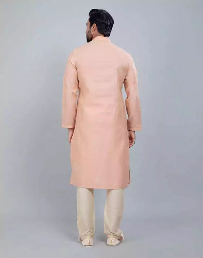 Peach Coloured Simple Self Made Festive Design Kurta Set