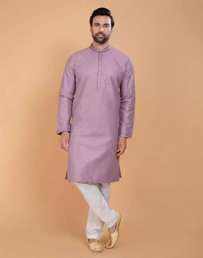 Light Pink Soft Silk Fabric With All Silver Zari Work Kurta Set