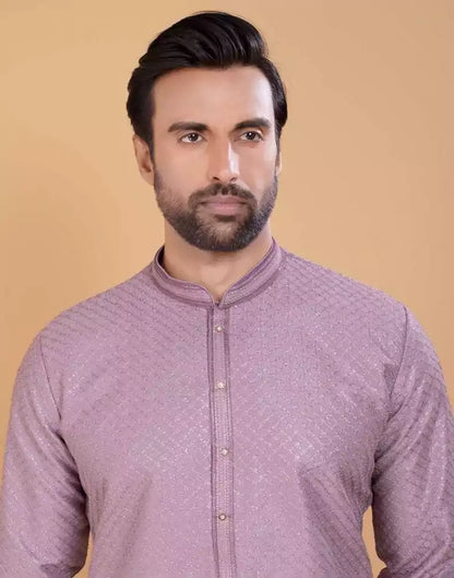 Light Pink Soft Silk Fabric With All Silver Zari Work Kurta Set