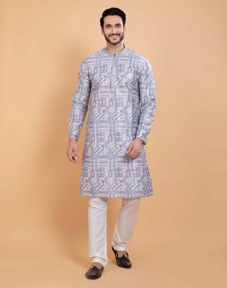 All Over Printed With Silk Zari Work Kurta Set