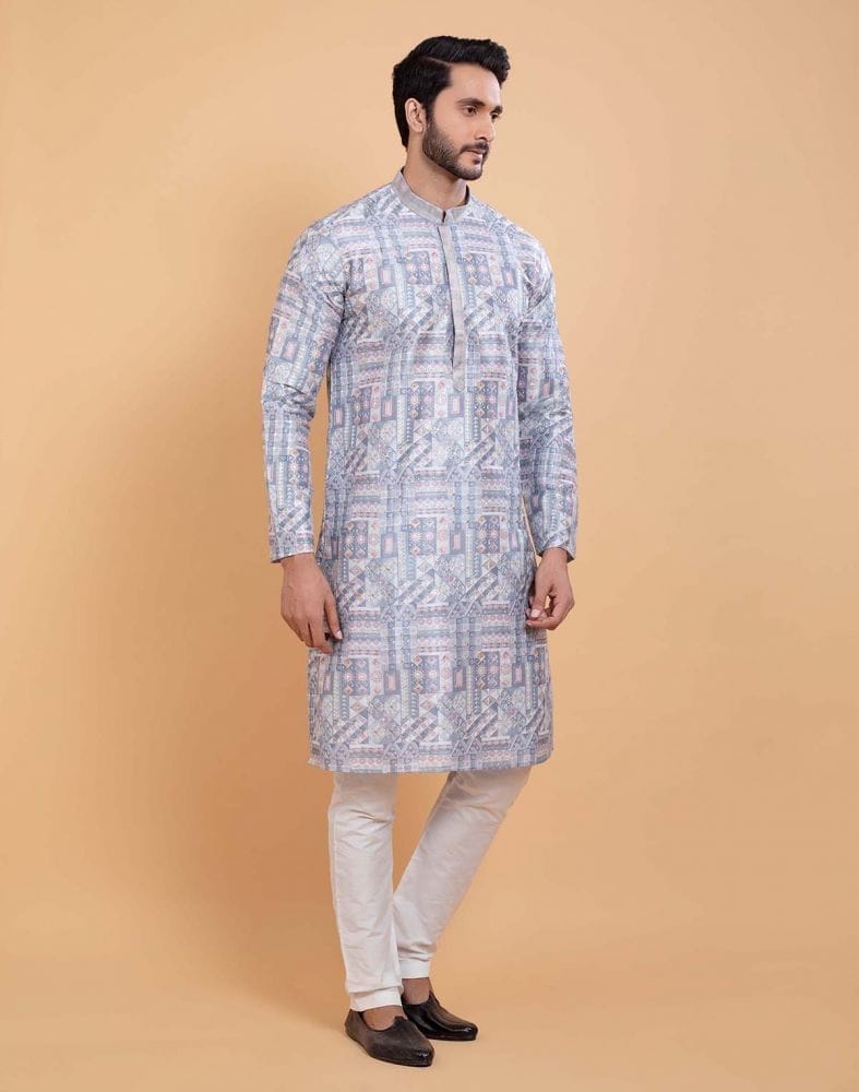 All Over Printed With Silk Zari Work Kurta Set