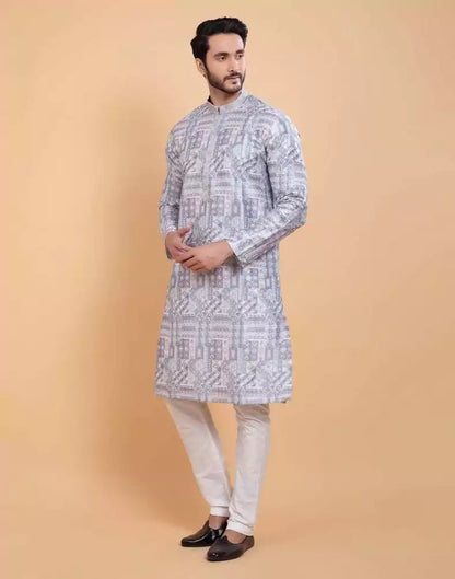 All Over Printed With Silk Zari Work Kurta Set