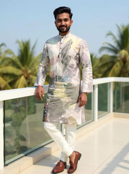 Purple Digital Graphic Print Cotton Silk Kurta