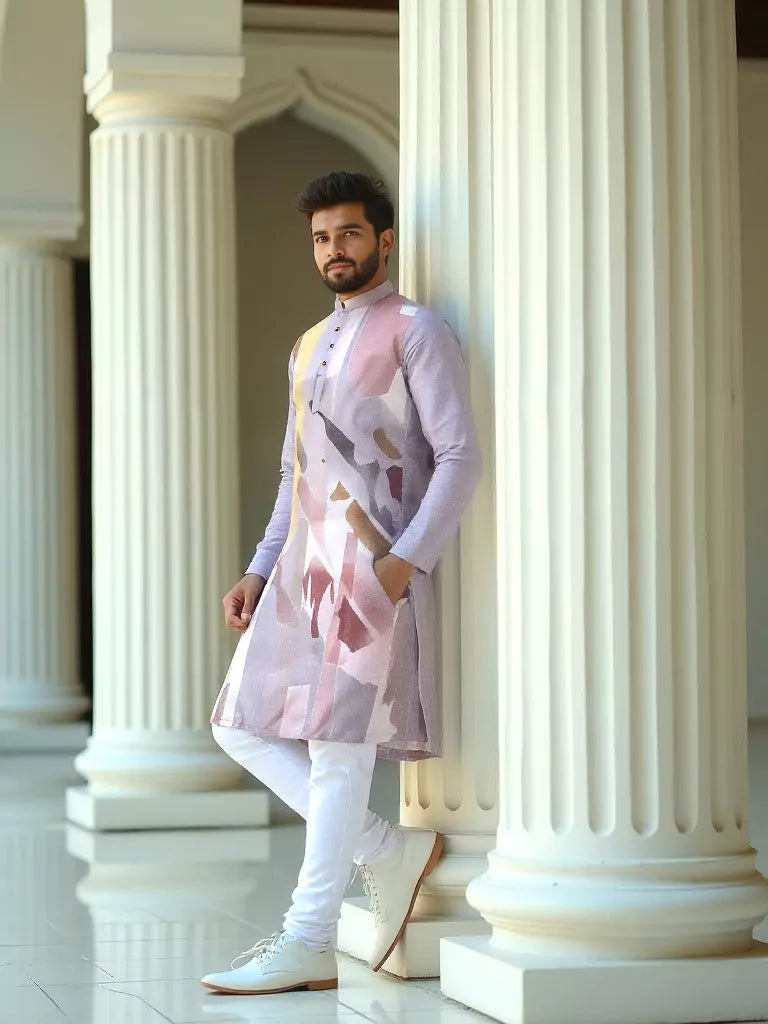 Light Onion Graphic Printed Cotton Silk Kurta