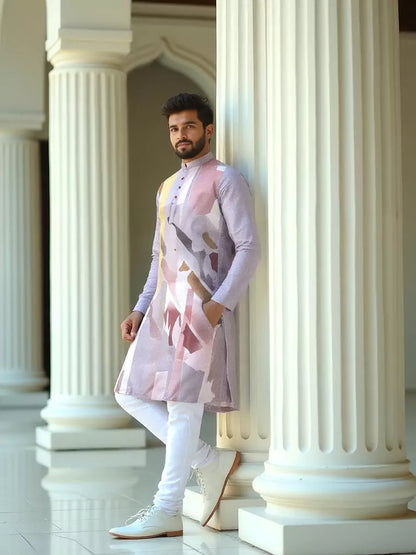 Light Onion Graphic Printed Cotton Silk Kurta