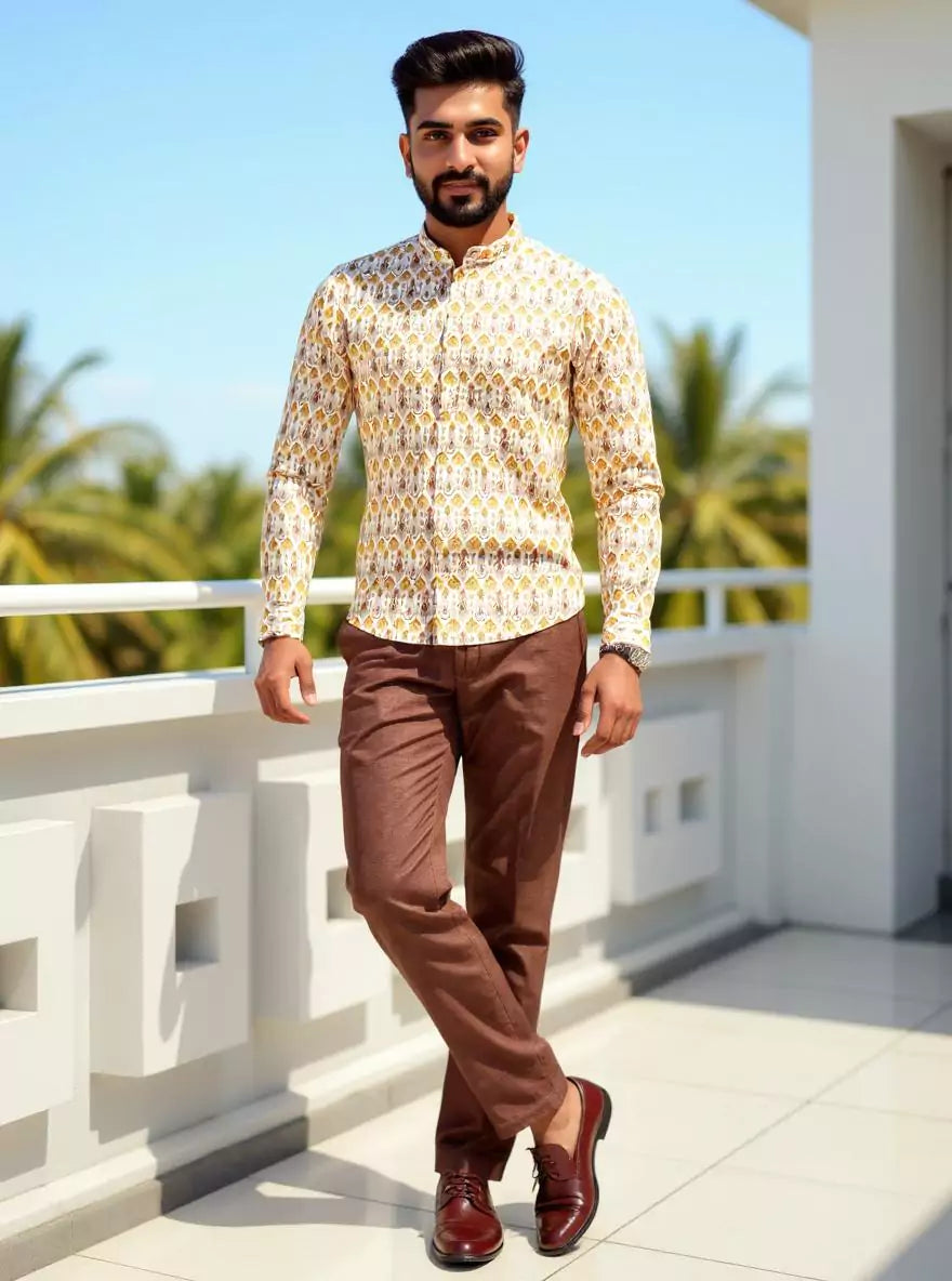 Yellow Ethnic Motifs Cotton Silk Printed Short Kurta