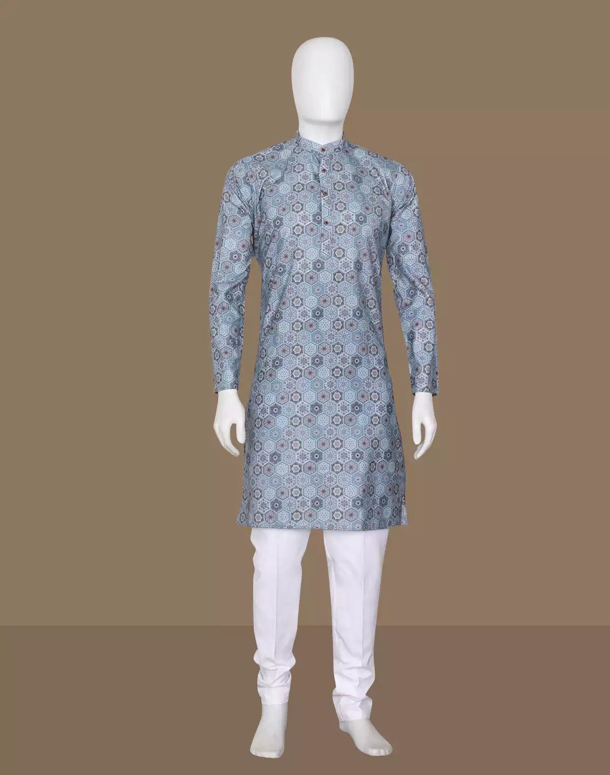 Blue Ethnic Floral Motifs Cotton Silk Printed Kurta