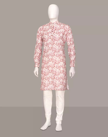 Light Brown Botanical Digital Print Cotton Kurta