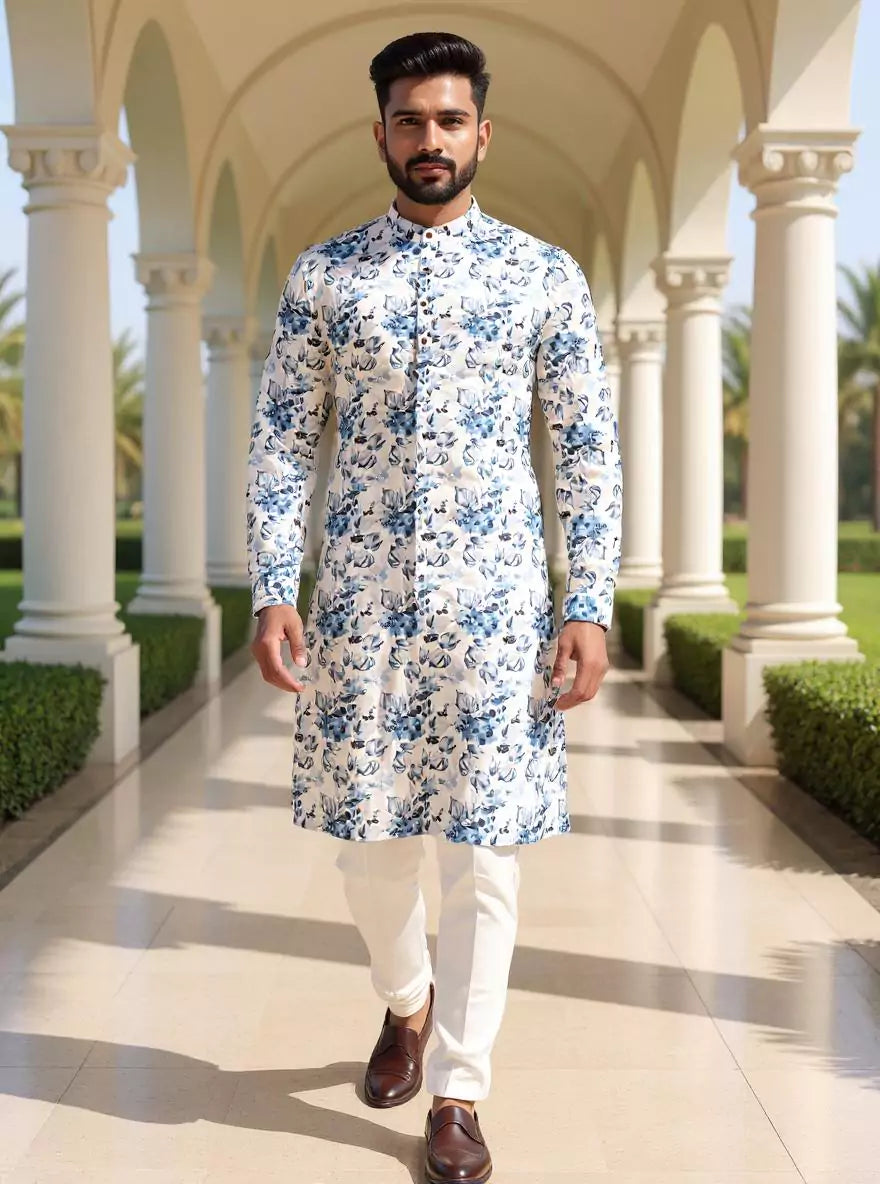 Floral Digital Printed Light Green Cotton Kurta