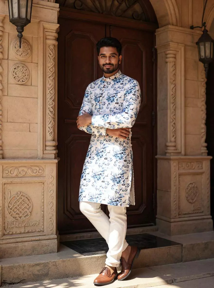 Floral Digital Printed Light Green Cotton Kurta