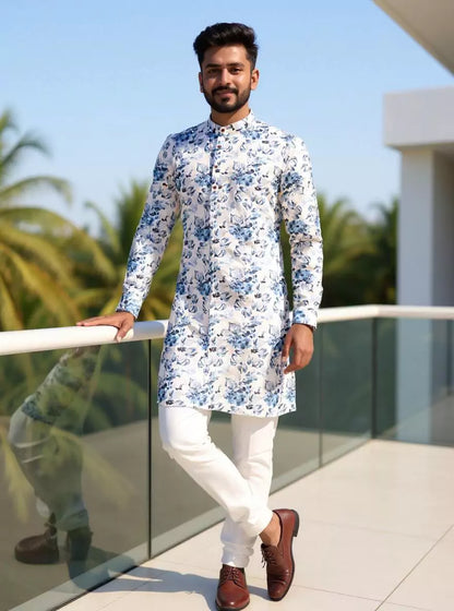 Floral Digital Printed Light Green Cotton Kurta