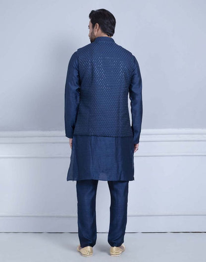 Impressive Blue Coloured Self Highlighted Design Kurta Jacket Set