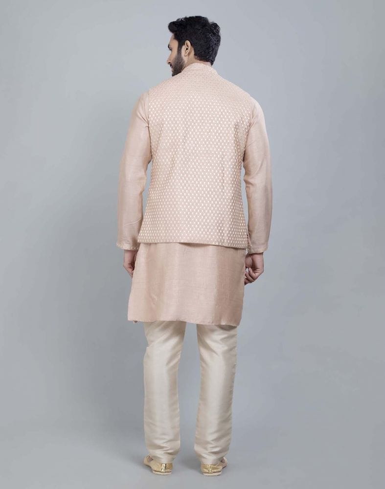 Peach Coloured Impressive Self Highlighted Design Kurta Jacket Set