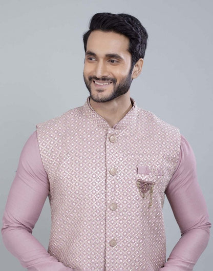 Light Pink All Over Heavy Thread and Sequence Work Kurta Jacket Set