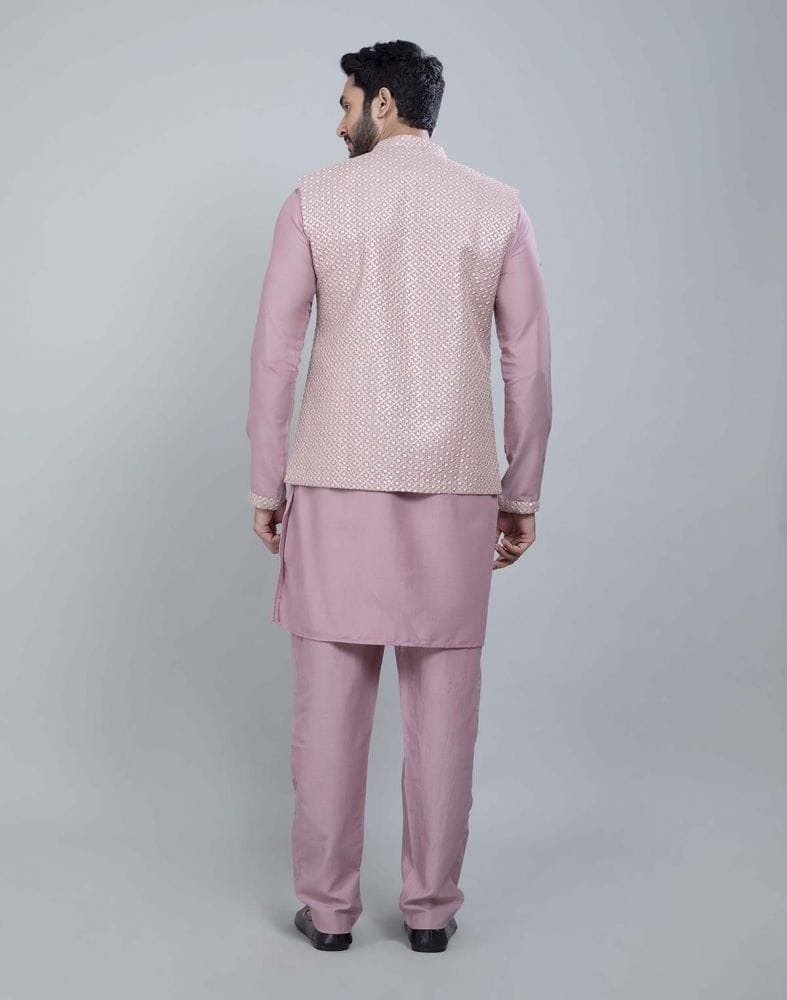 Light Pink All Over Heavy Thread and Sequence Work Kurta Jacket Set