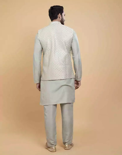 Pista Green Soft Kurta With Raw Silk Sequence Work Jacket Style