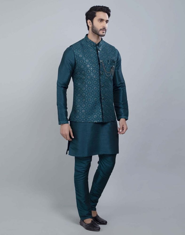 Rama Green Fabulous Sequence Work Kurta Jacket Set