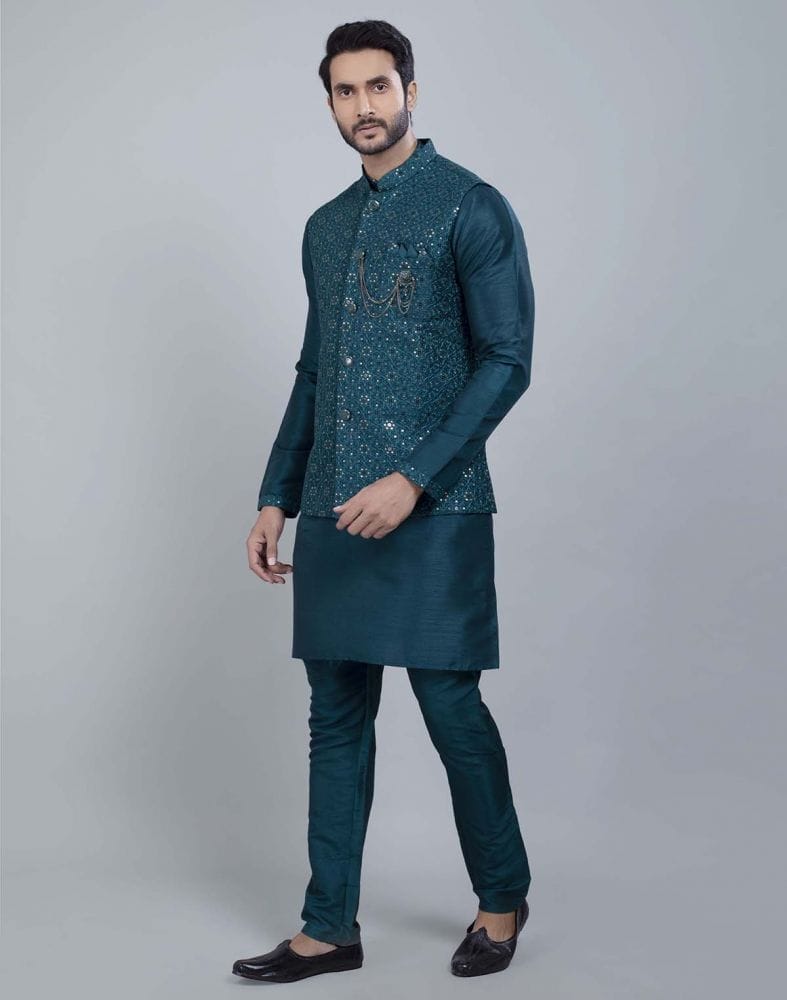 Rama Green Fabulous Sequence Work Kurta Jacket Set