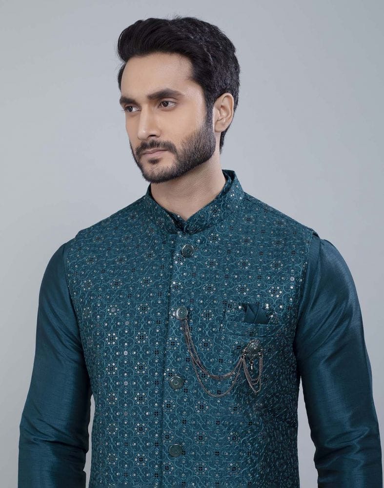 Rama Green Fabulous Sequence Work Kurta Jacket Set